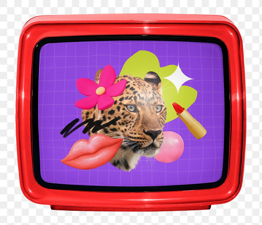 Retro tv png sticker, colorful remix, transparent background 