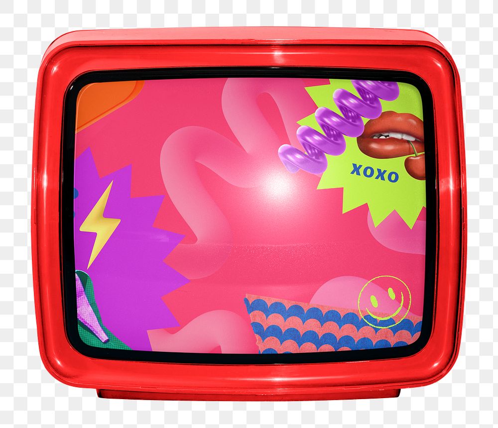 Retro tv png sticker, colorful remix, transparent background 