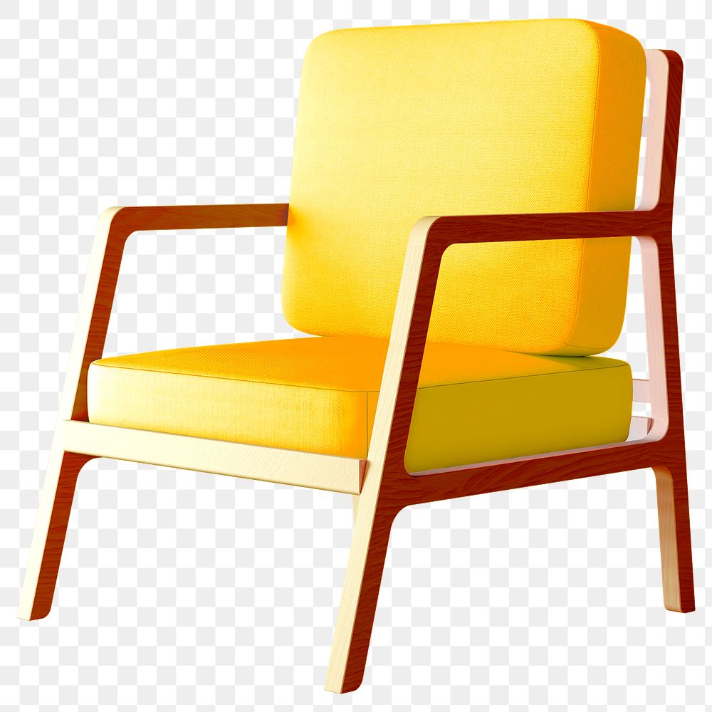 Yellow chair png 3D sticker, transparent background
