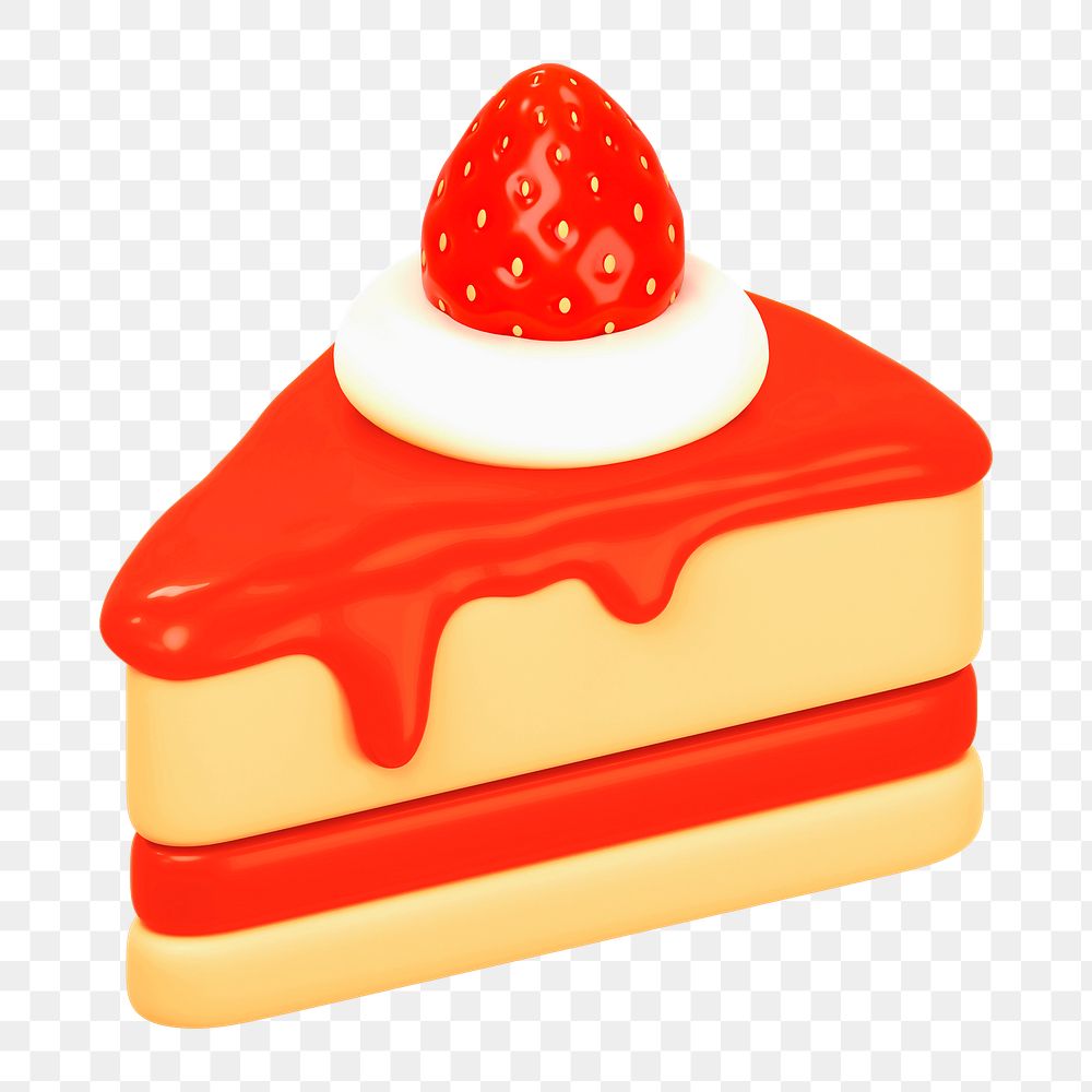 Strawberry cake png 3D sticker, transparent background