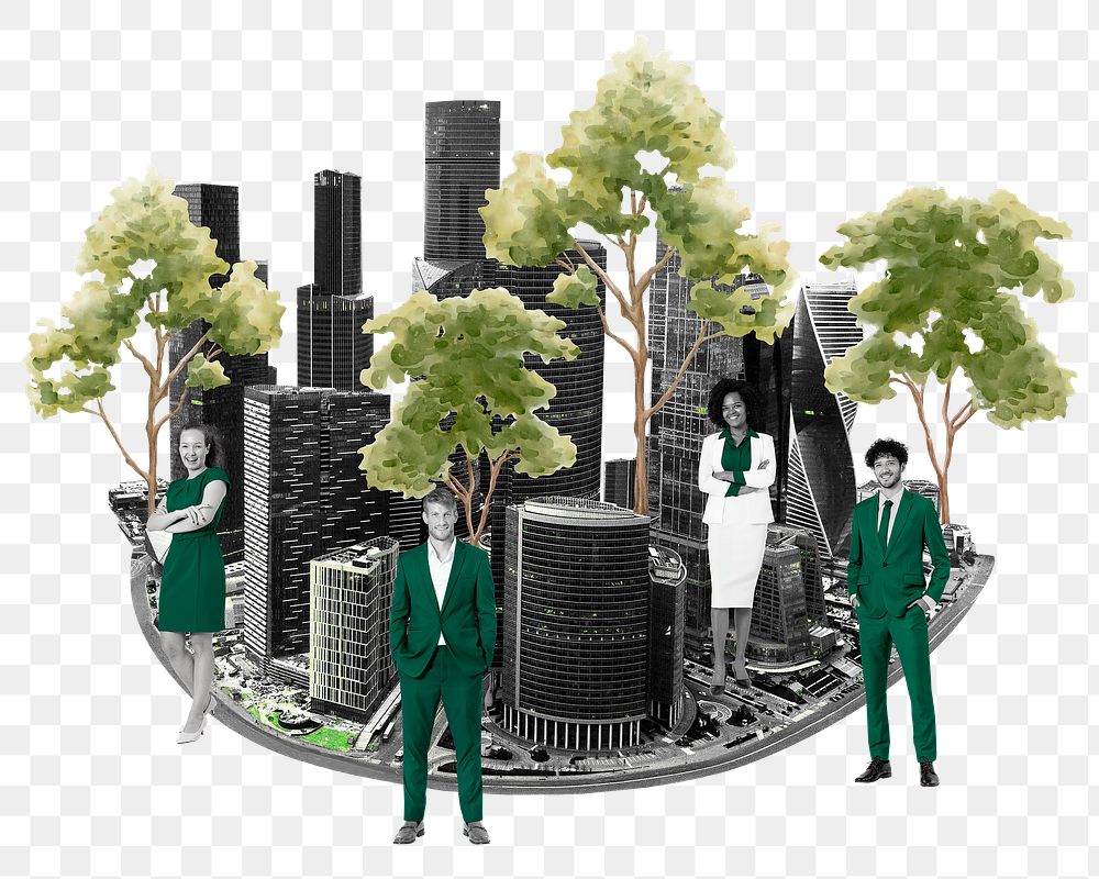 Green city png business sticker, transparent background 