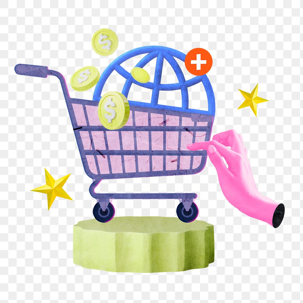 Global online shopping png sticker, E-commerce business remix, transparent background