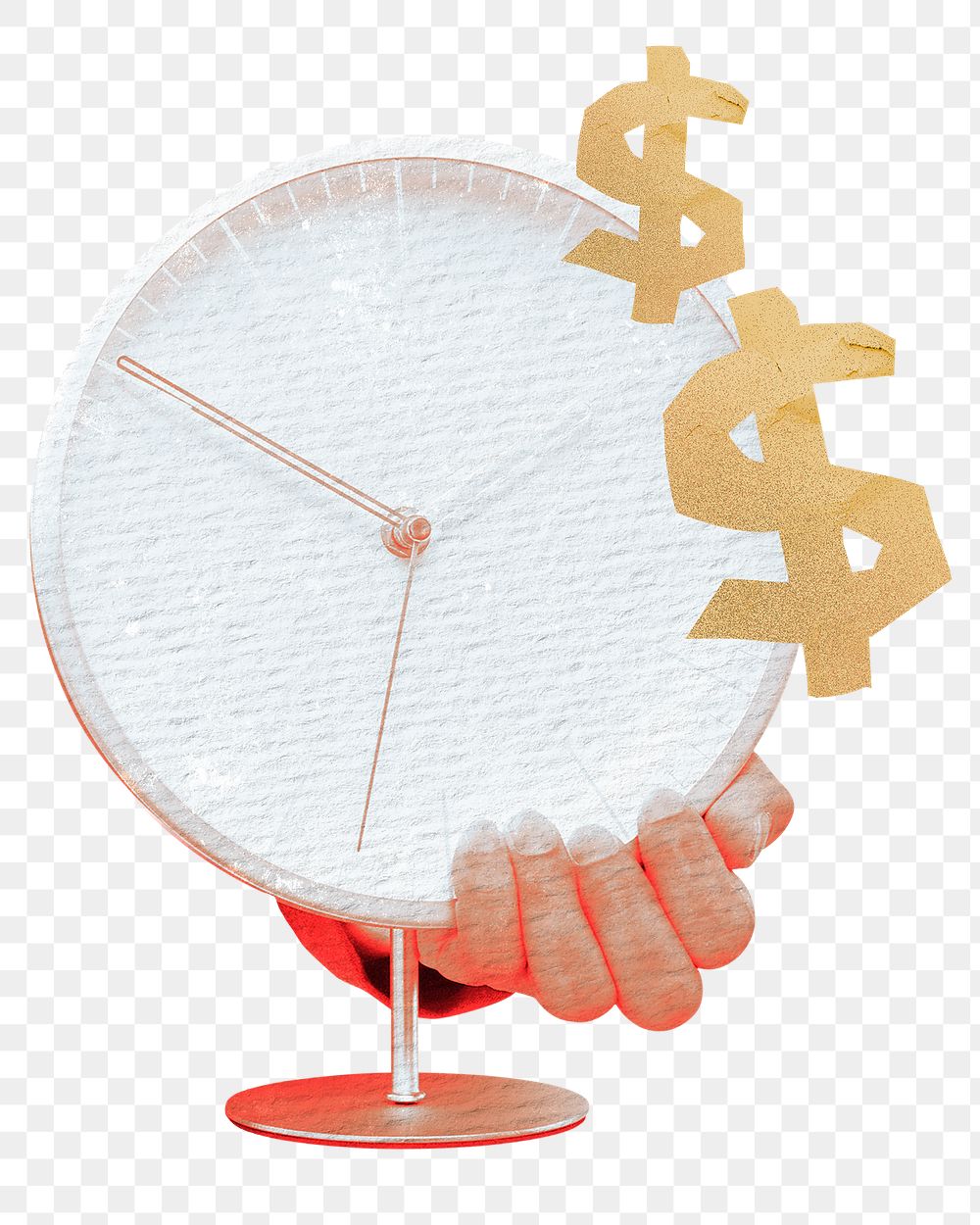 Time is money png sticker, hand holding clock business remix, transparent background