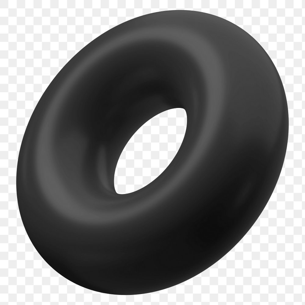3D ring png black geometric shape sticker, transparent background
