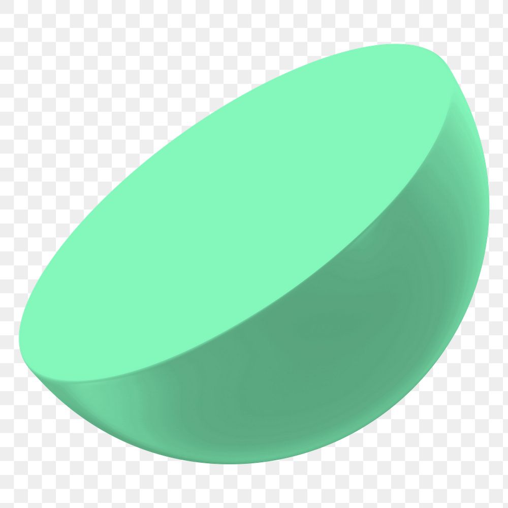 Green semicircle png 3D shape sticker, transparent background