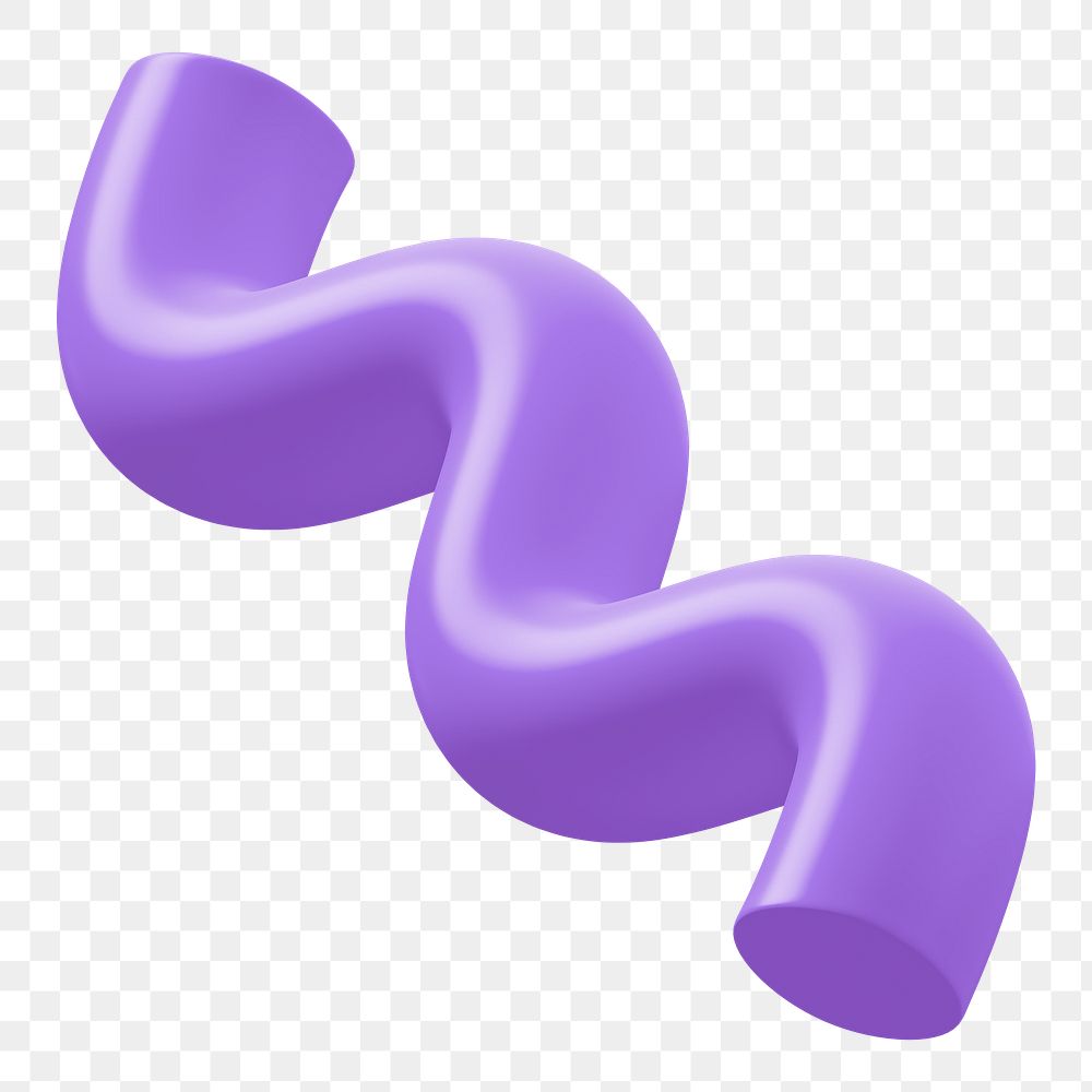 3D purple squiggle png, wavy shape clipart, transparent background