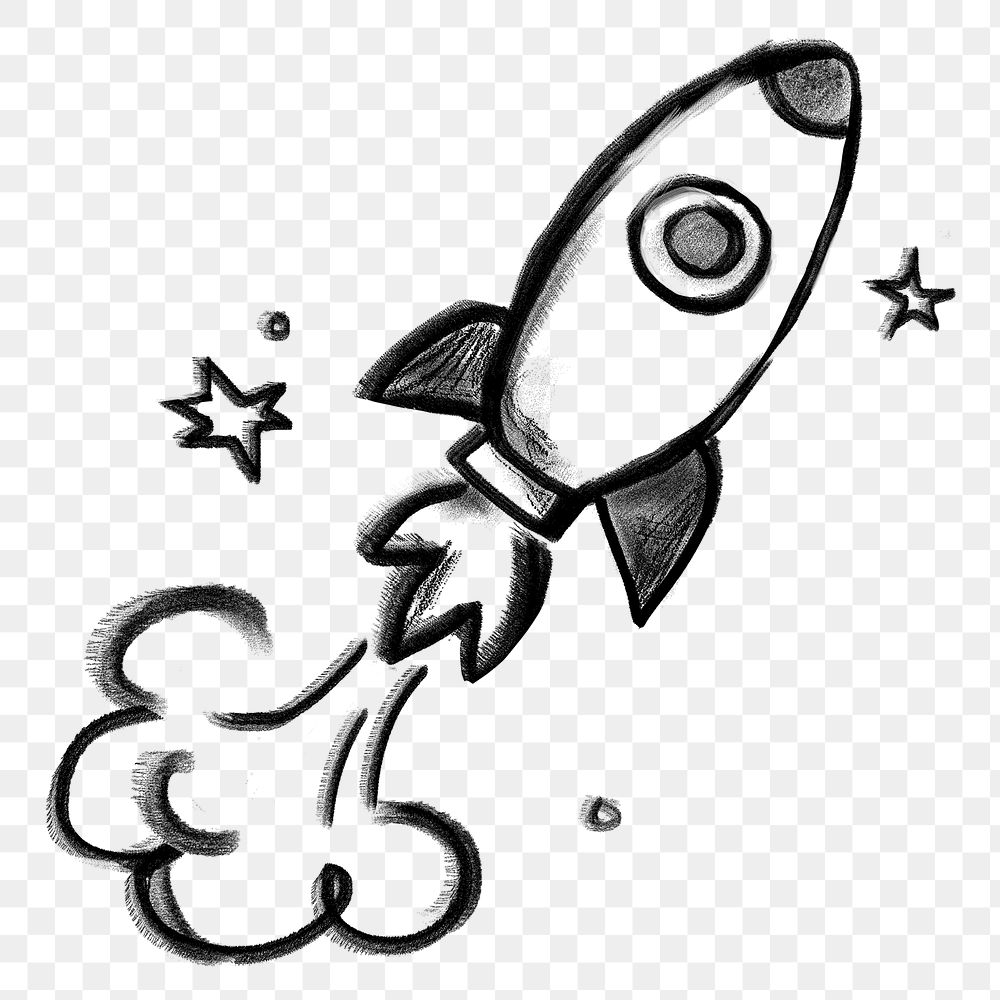 Launching rocket png sticker, startup business, chalk texture doodle, transparent background