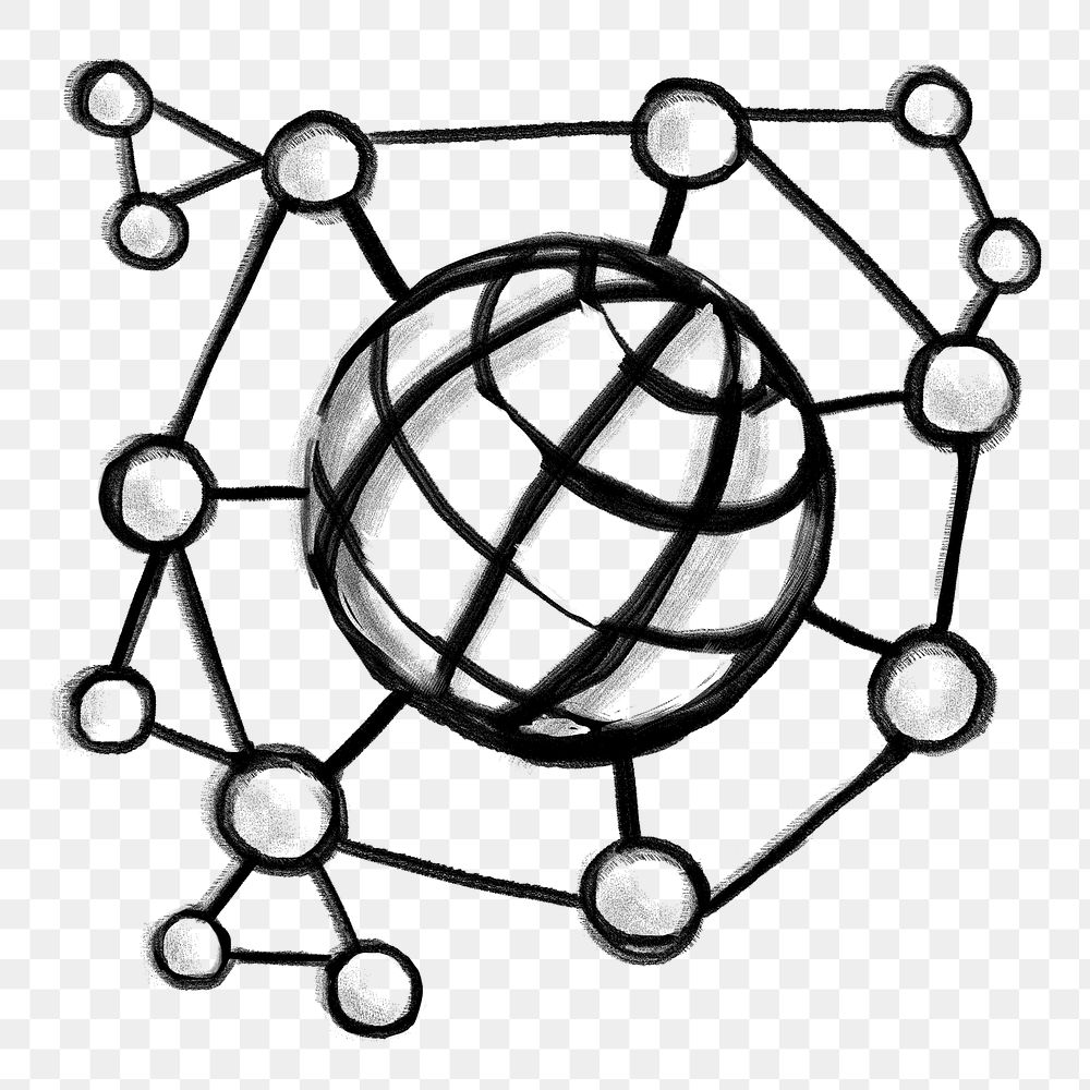 Grid globe png sticker, global connection business doodle, transparent background