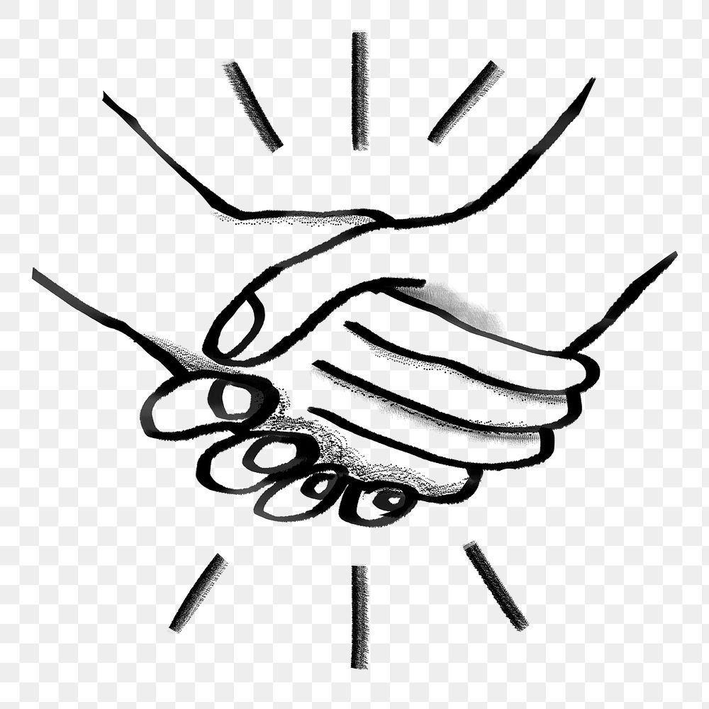 Handshake doodle png, business agreement doodle, transparent background