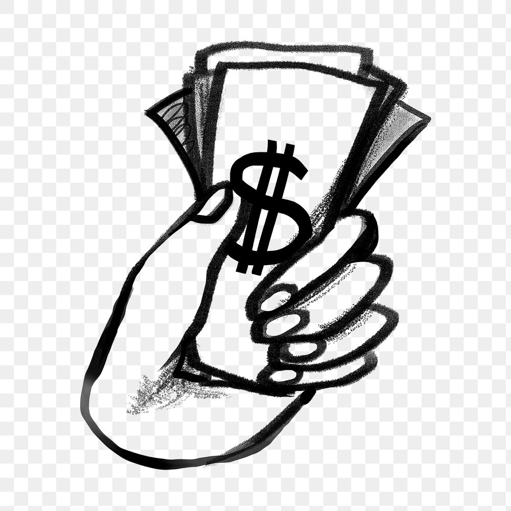 Hand holding money png sticker, business investor doodle, transparent background