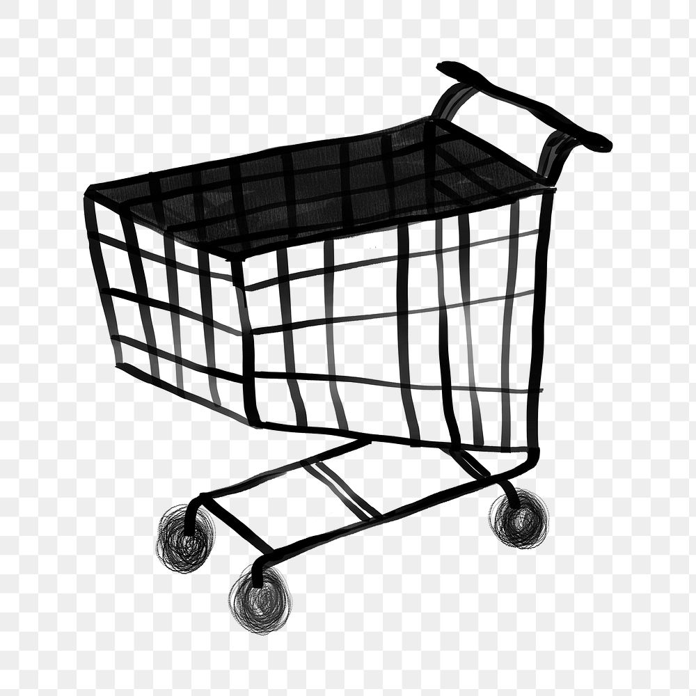 Shopping cart png sticker, doodle sketch, transparent background