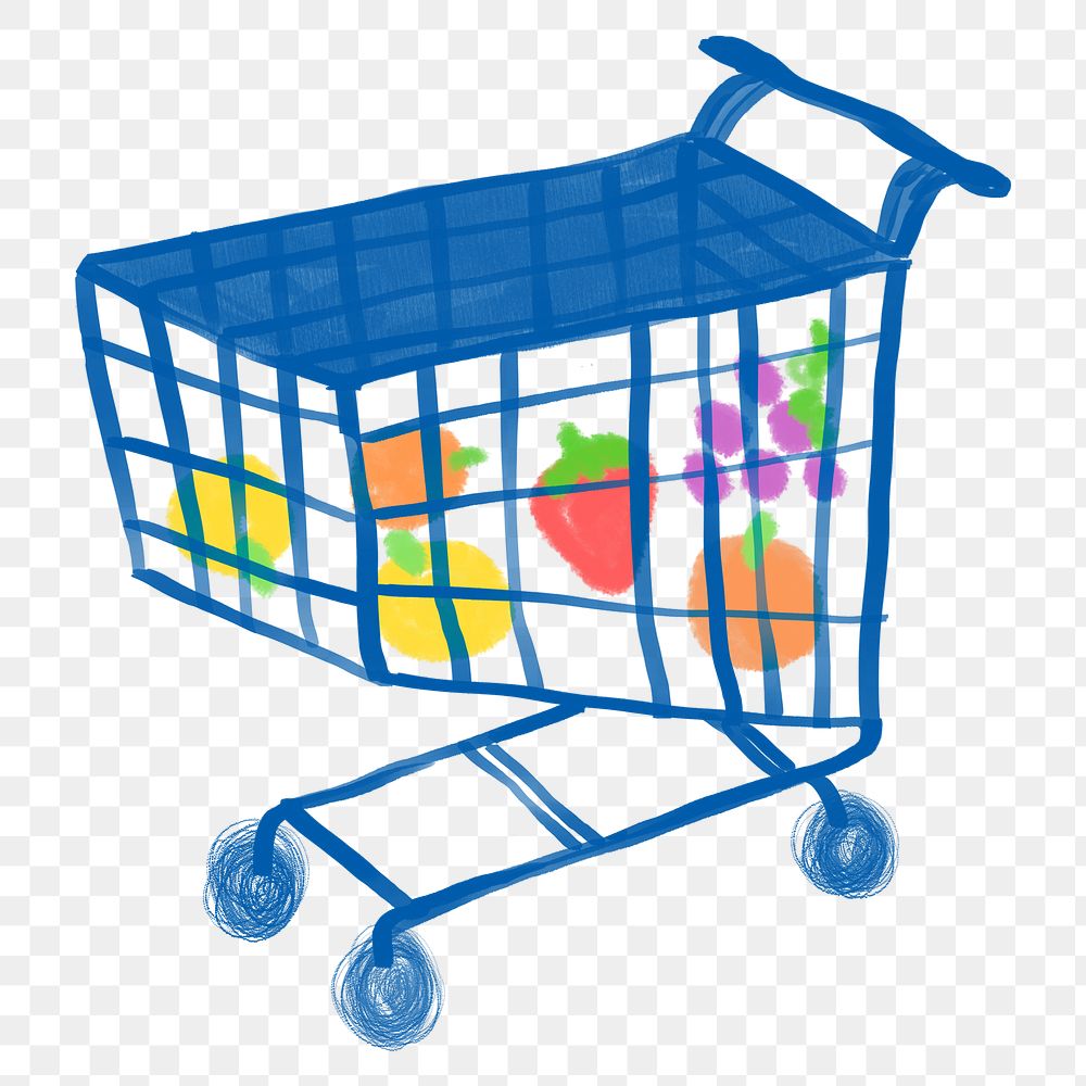 Grocery shopping cart png sticker, doodle, transparent background