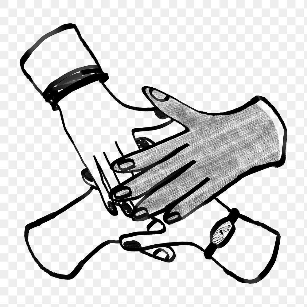 Joined diverse hands png, gesture doodle, transparent background