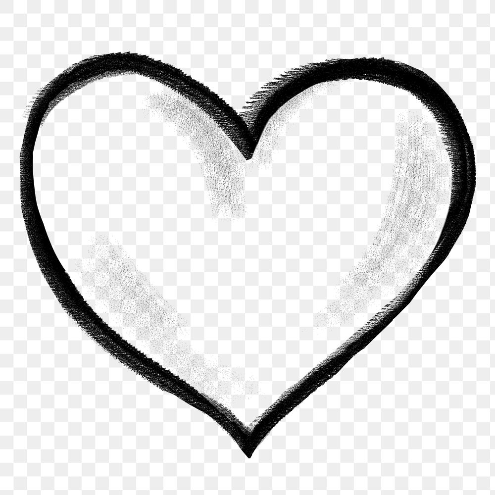Black chalk heart png sticker, cute doodle, transparent background