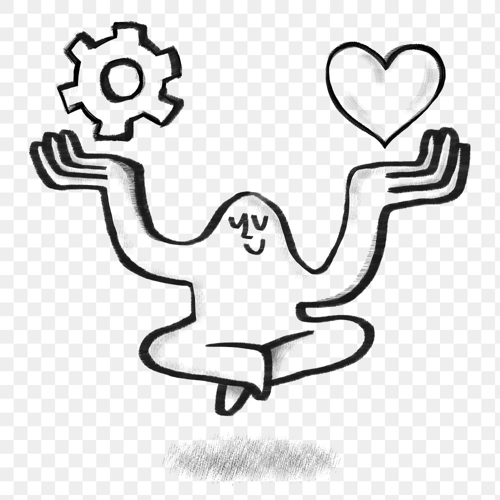 Work-life balance png cartoon character doodle, transparent background