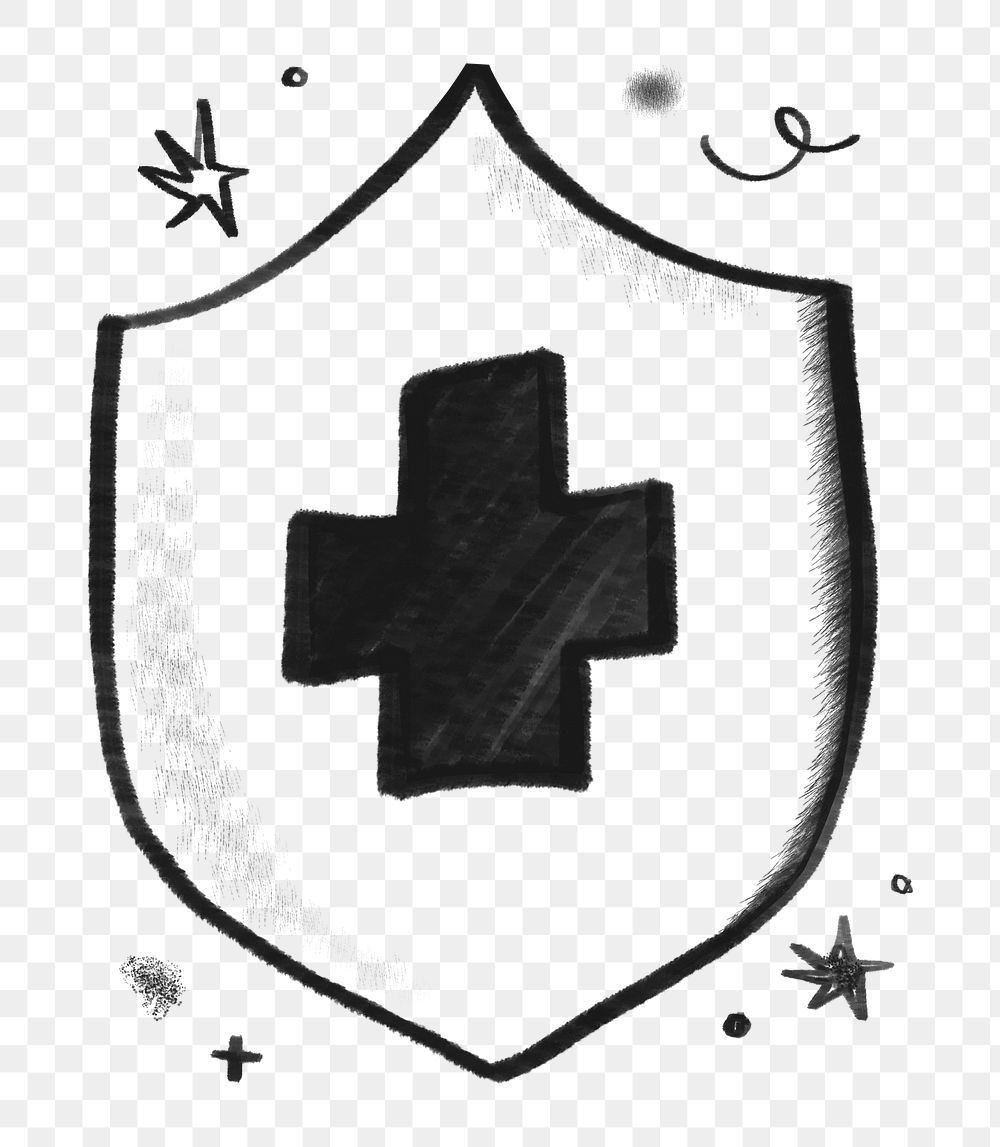 Health png safety shield doodle, transparent background