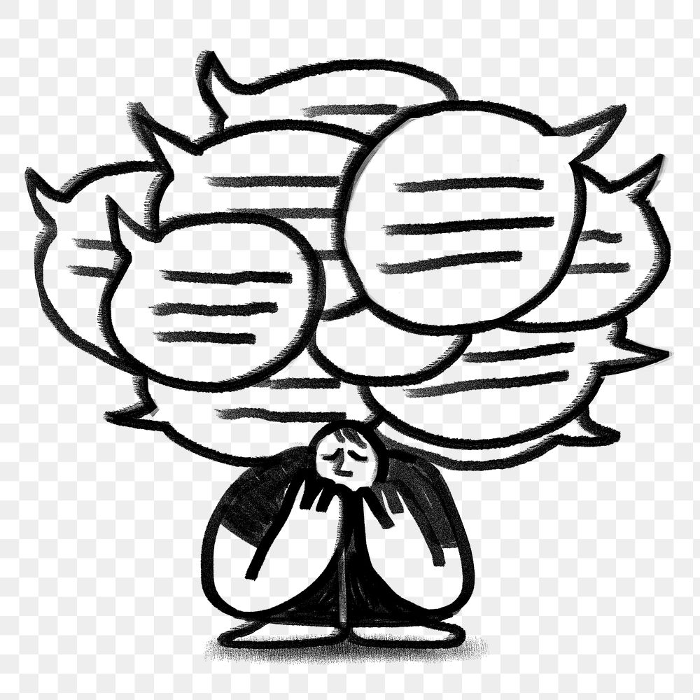 Cyberbullying doodle png sticker, depressed man crying, transparent background