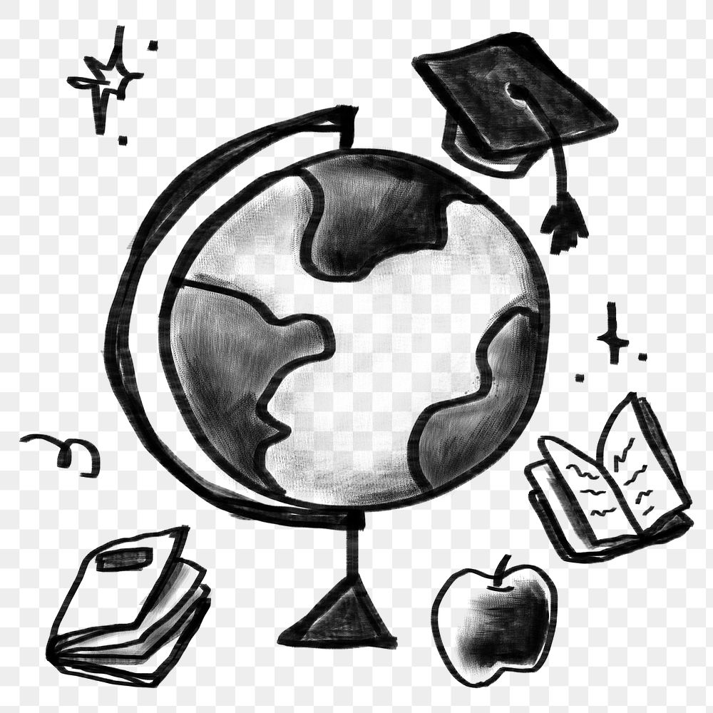 Spinning globe png sticker, cute education doodle, transparent background