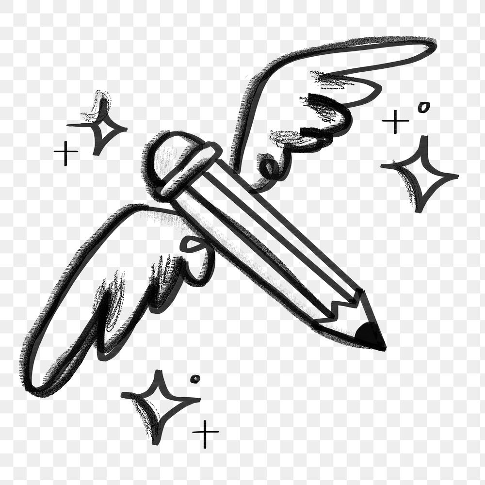 Winged pencil png sticker, creative writing doodle, transparent background