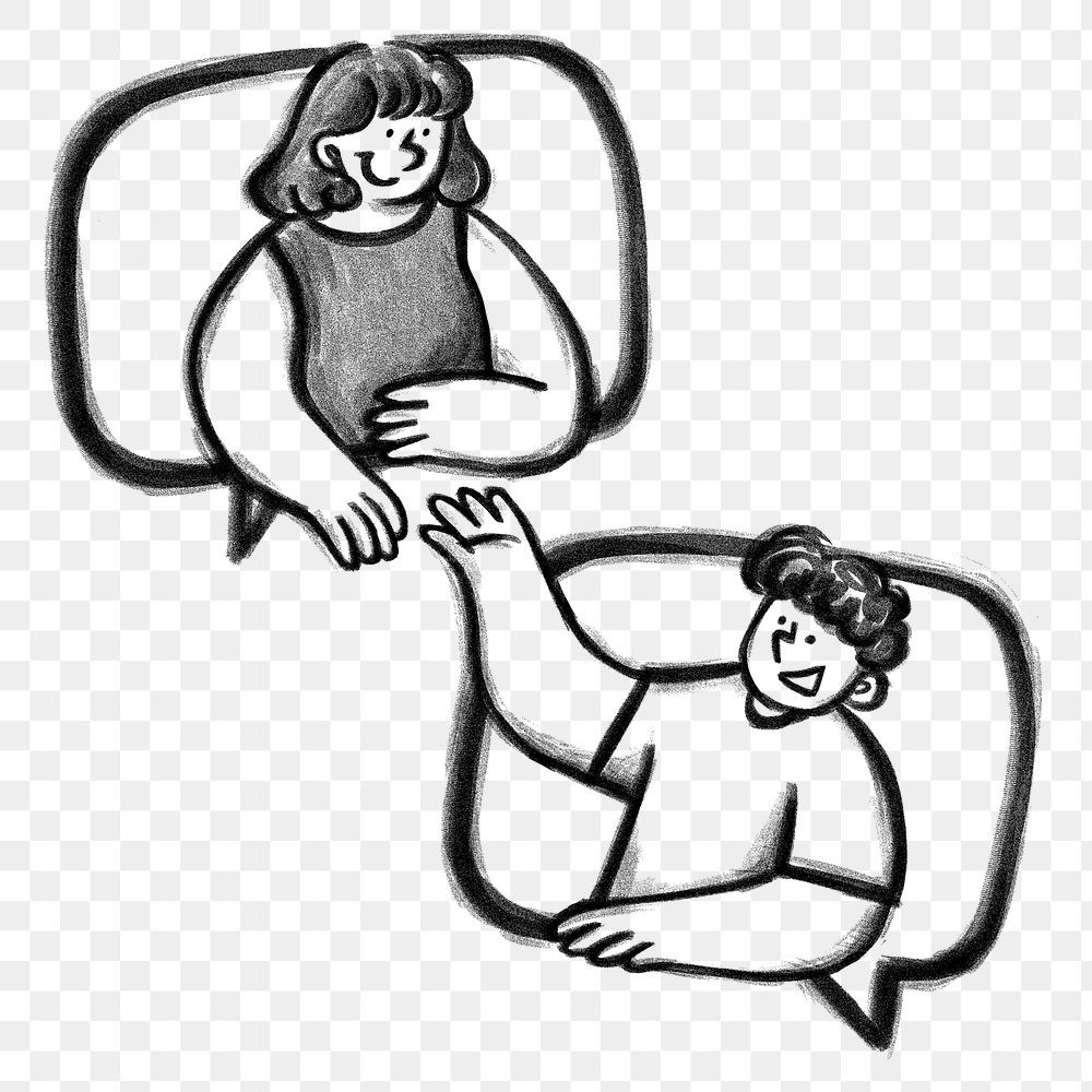 Man chatting png woman, social media doodle, transparent background