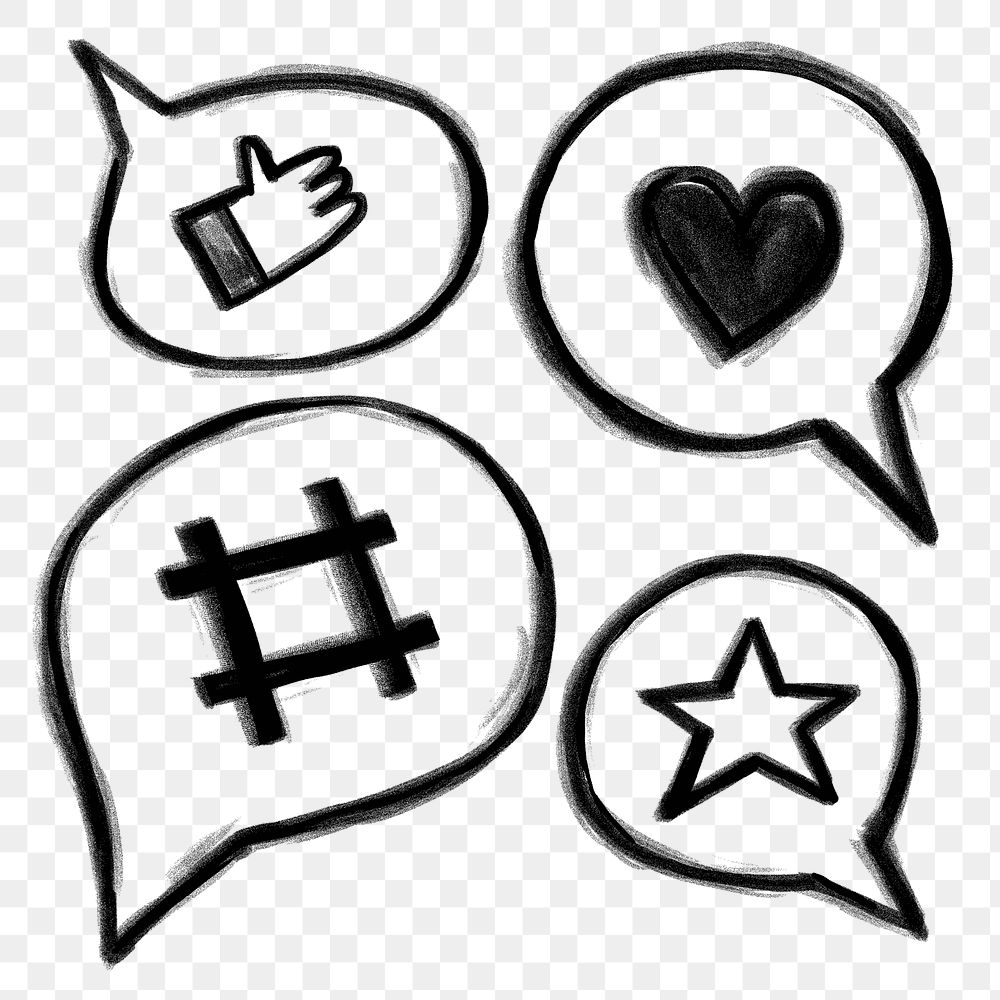 Social media emoticons png, speech bubbles, transparent background