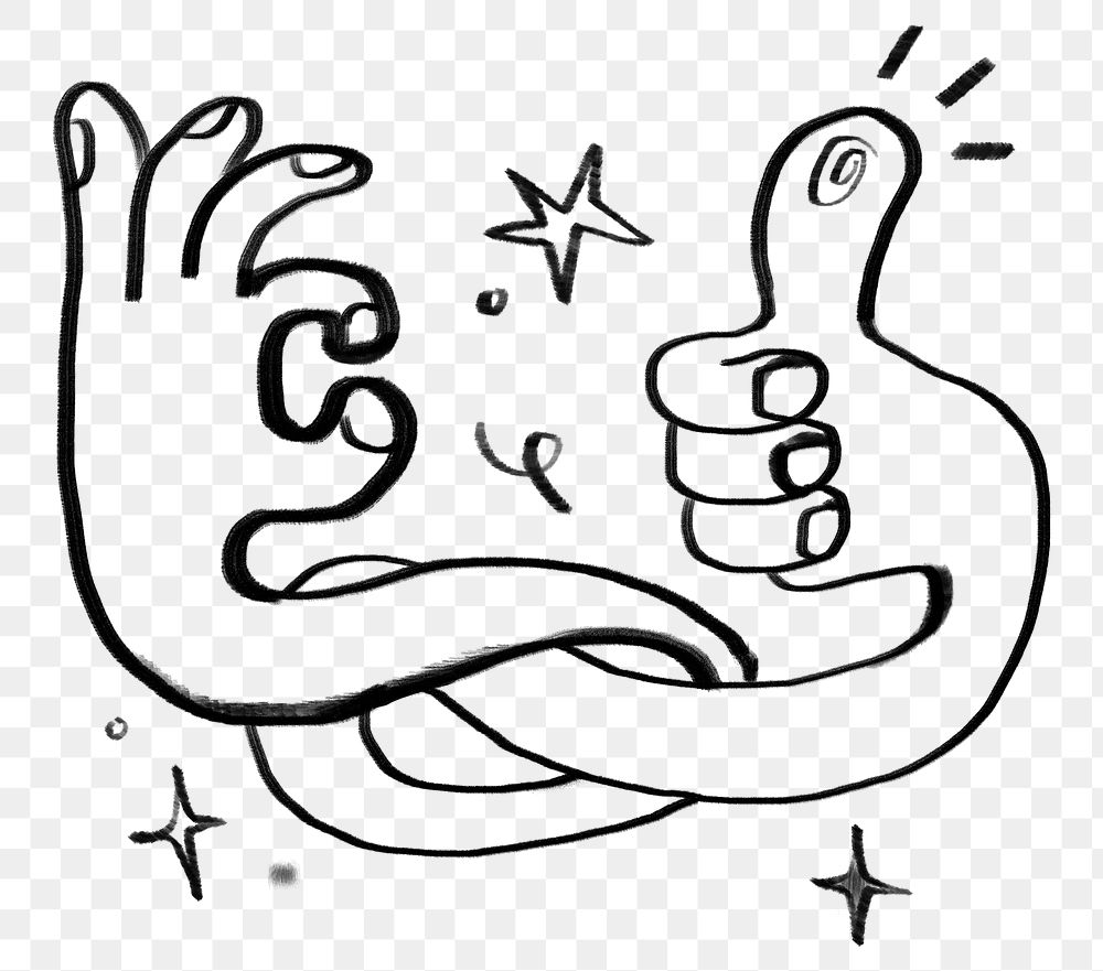 Thumbs up png okay hands, agreement gesture doodle, transparent background