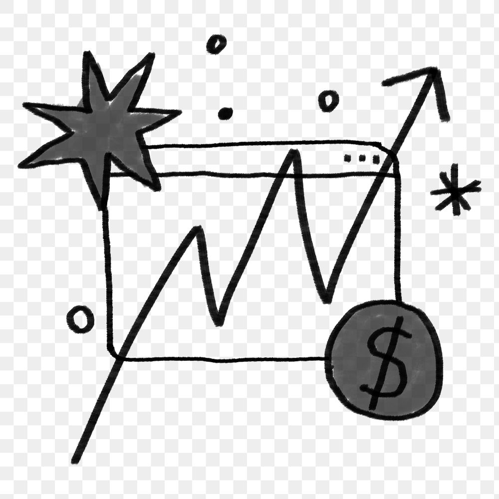 Upward arrow chart png sticker, business growth doodle, transparent background