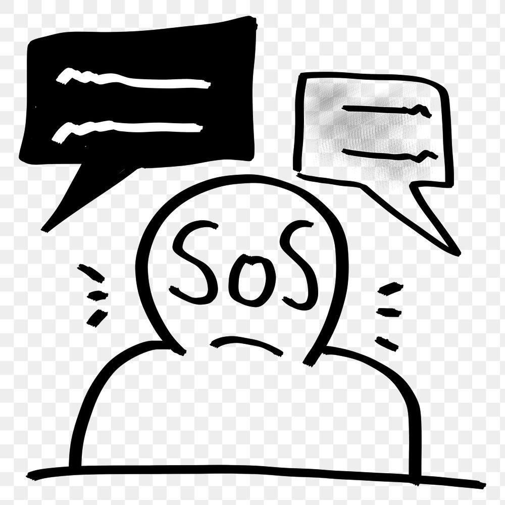 SoS character png needing help, cyberbullying doodle, transparent background