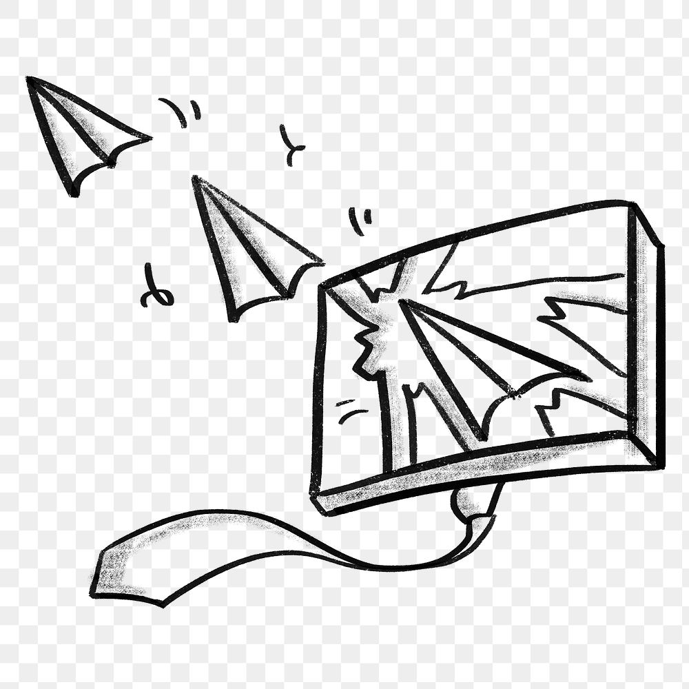 Paper planes png flying out of screen, business doodle, transparent background