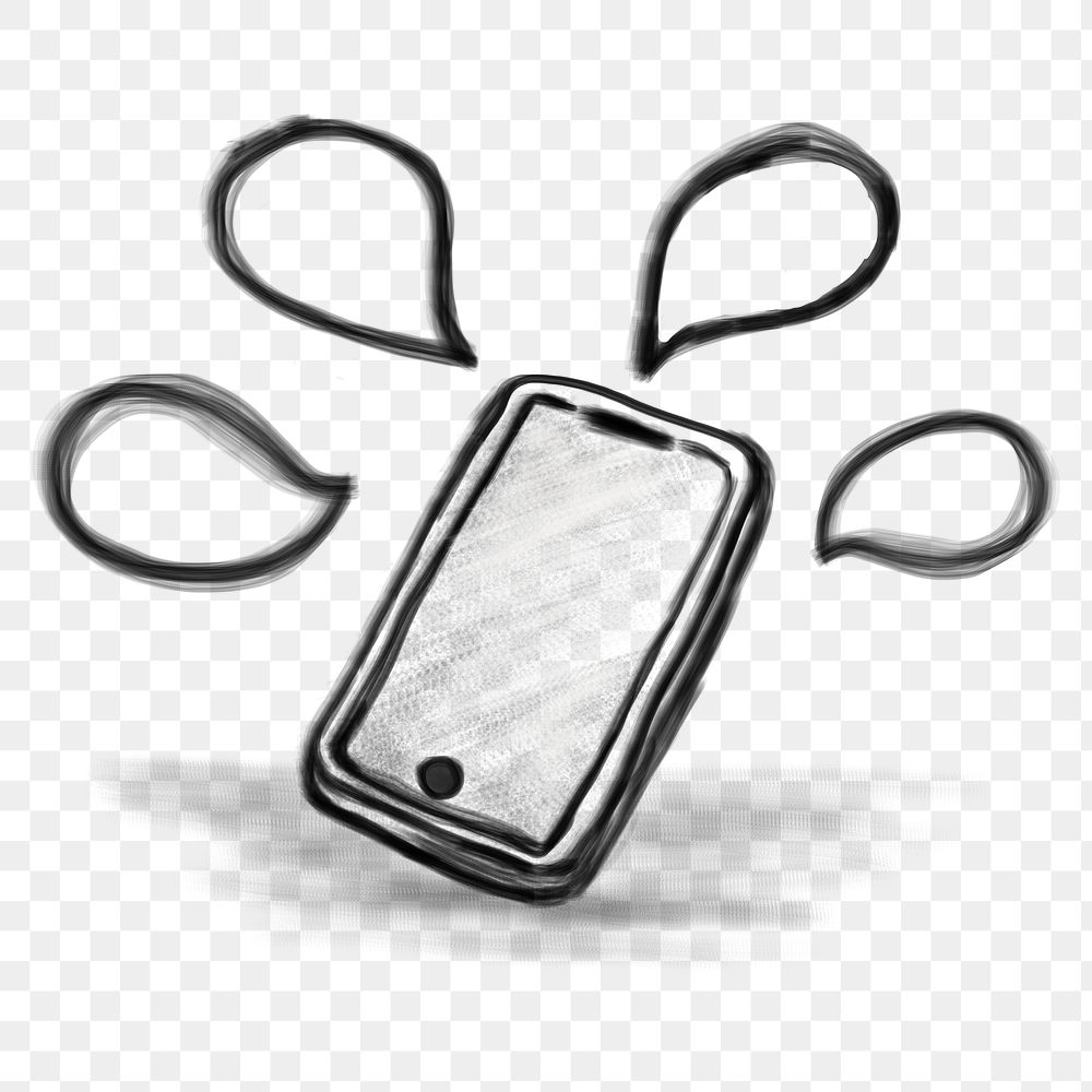 Smartphone png speech bubbles, social media doodle, transparent background