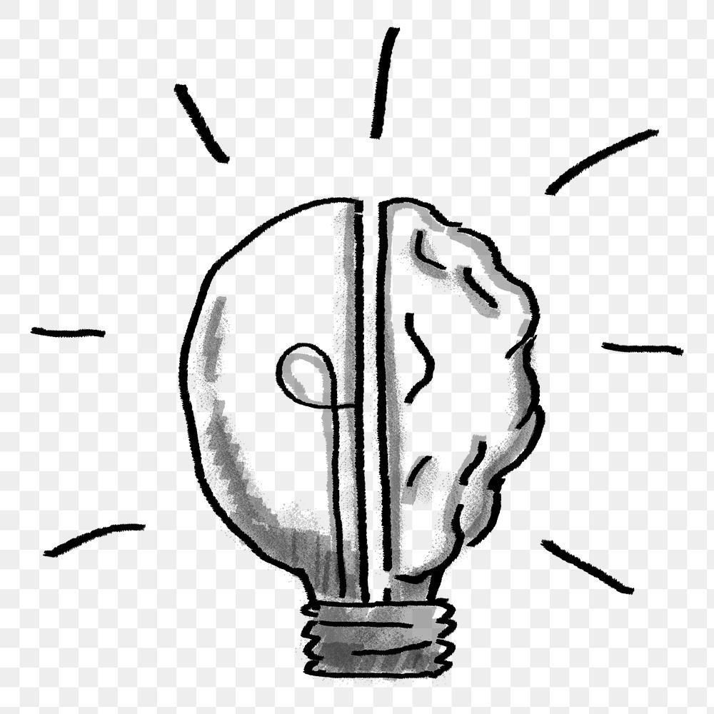 Brainy light bulb png doodle, transparent background