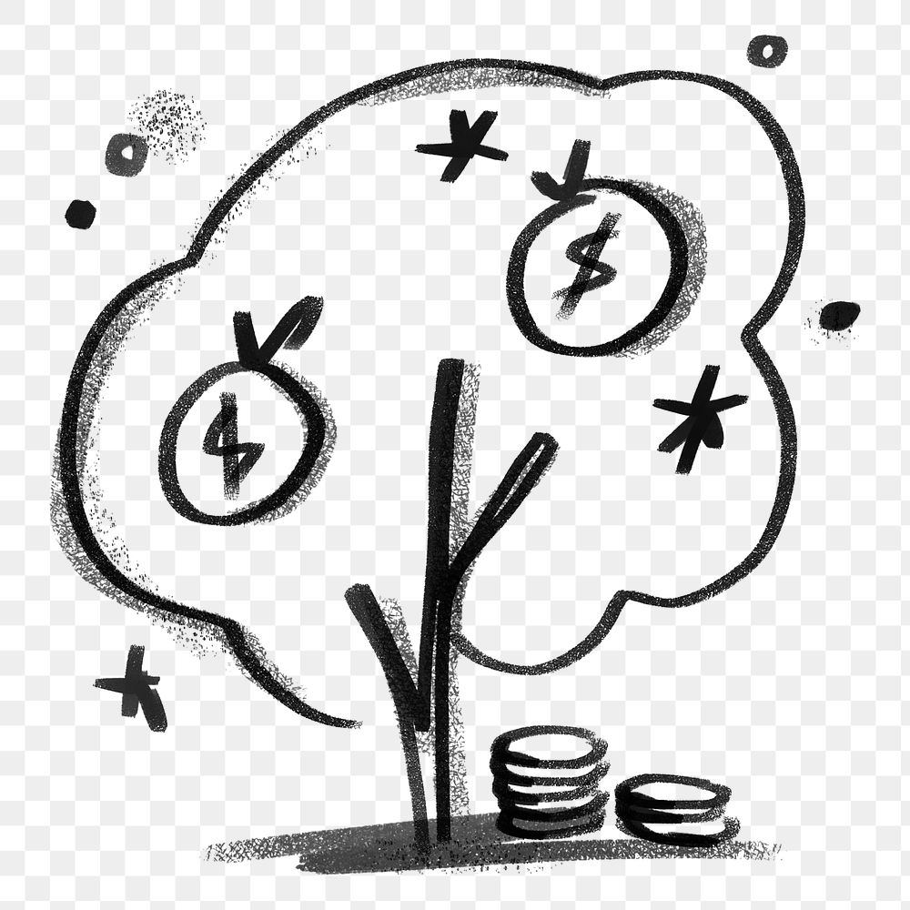 Tree growing money png sticker, finance doodle, transparent background