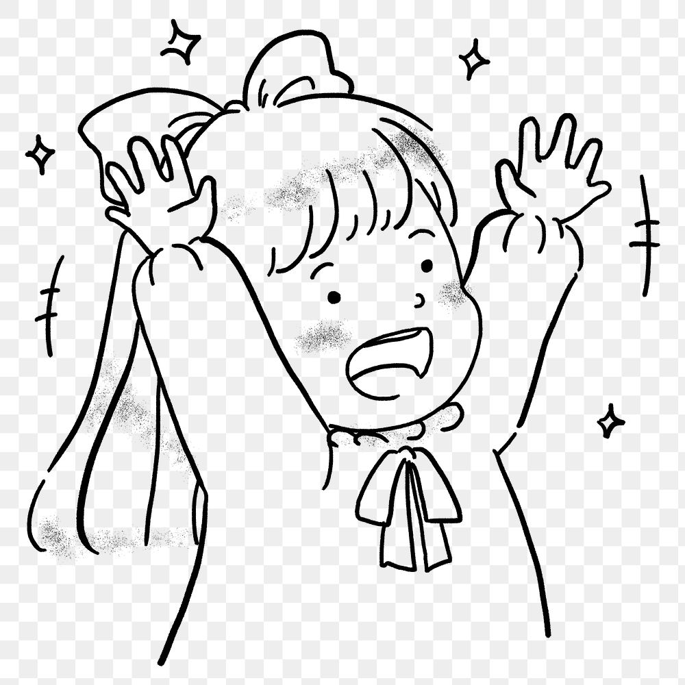 Happy little girl png cheering doodle, transparent background