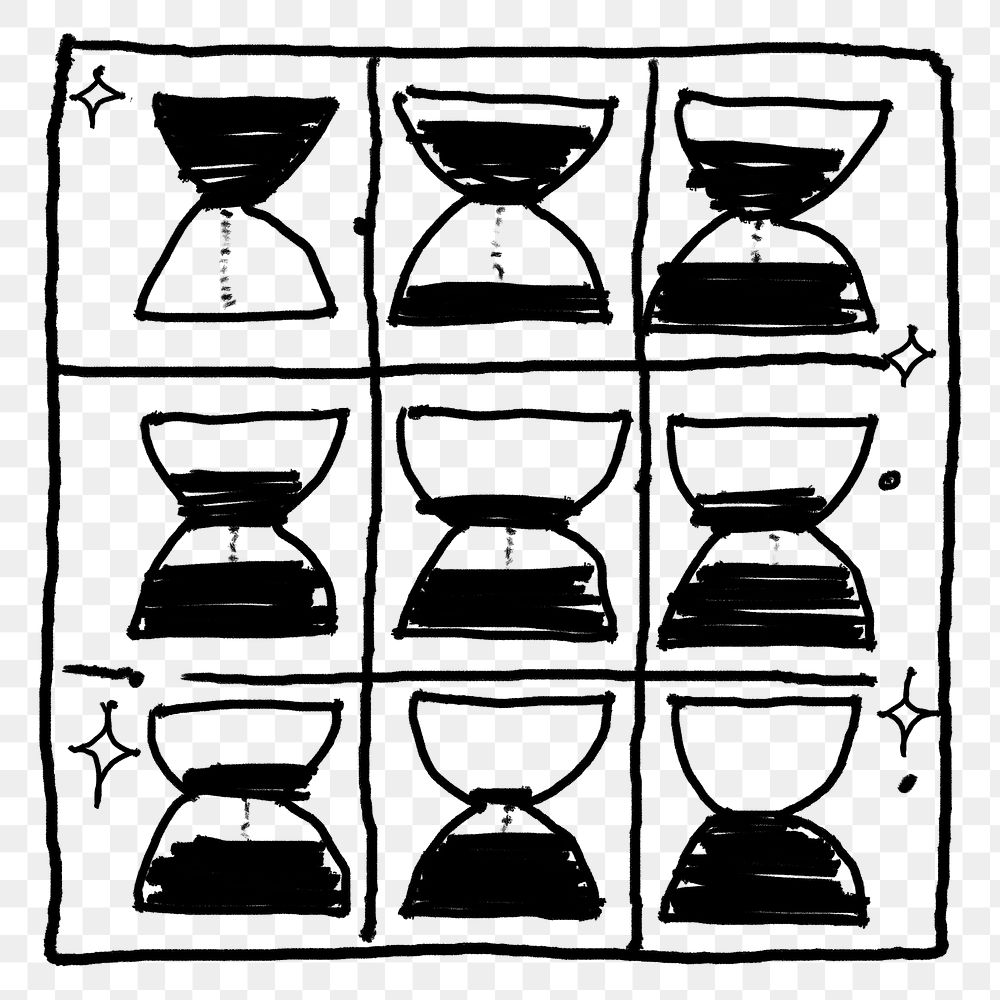 Hourglass table png, time management doodle, transparent background