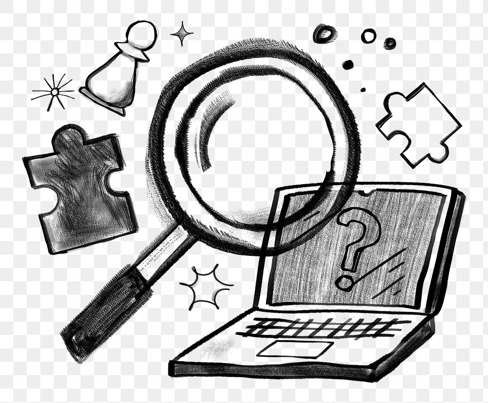 Employees selection png magnifying glass doodle, transparent background