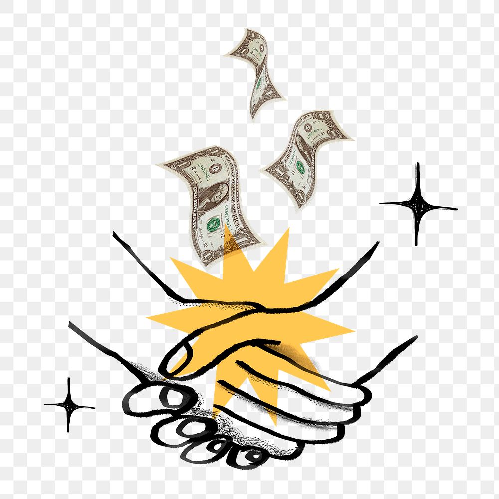 Business partnership handshake png sticker, finance doodle, transparent background