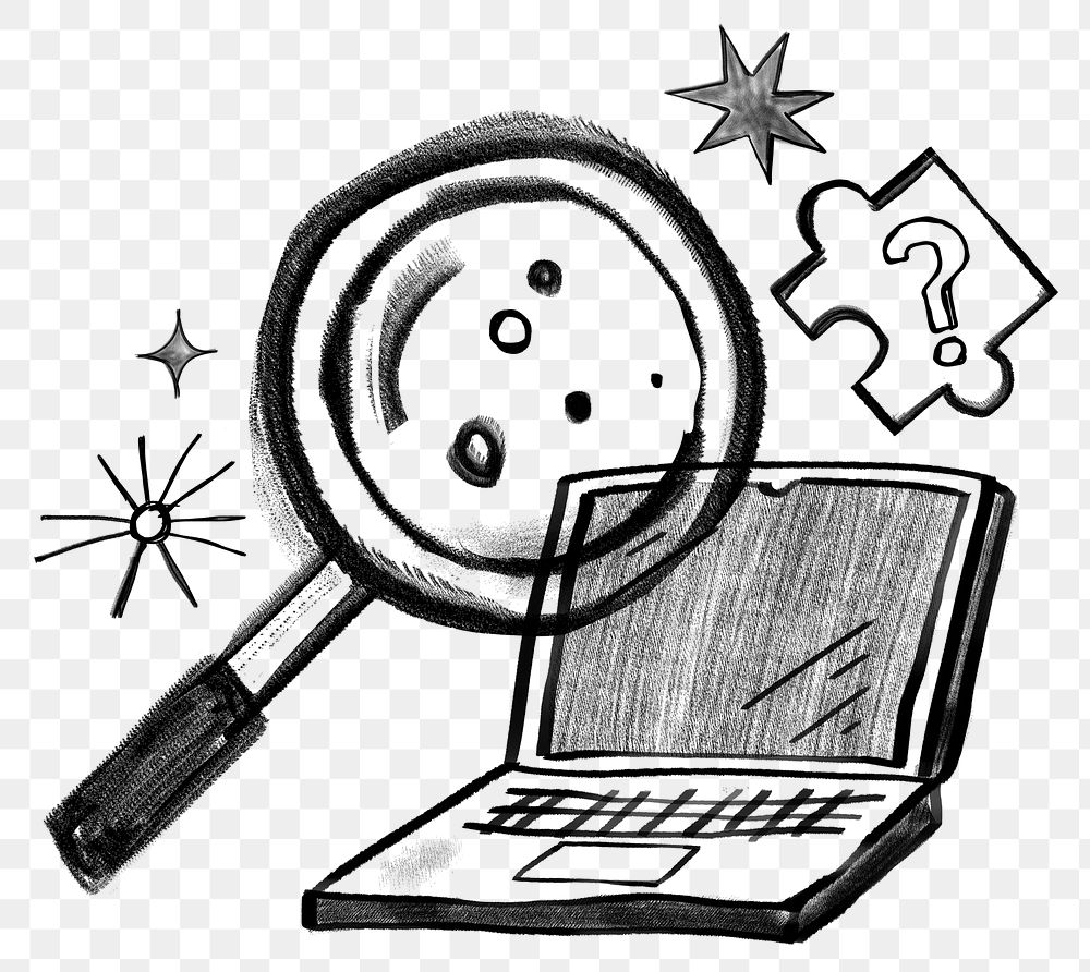 Business solution finding png magnifying glass doodle, transparent background