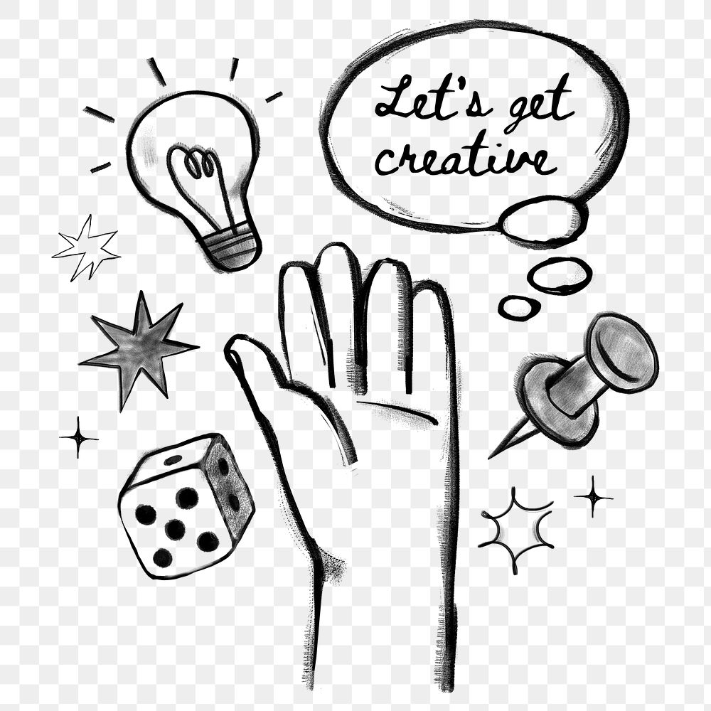 Creative entertainment png ideas, cute hand doodle, transparent background