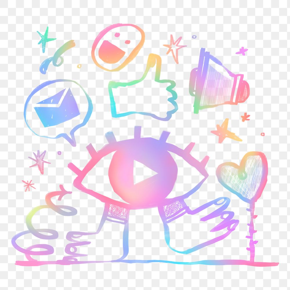 Digital marketing tools png sticker, pastel eye doodle, transparent background