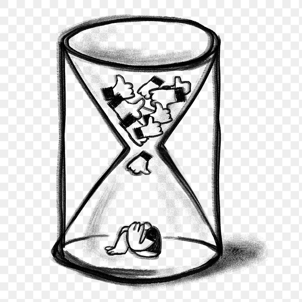  Social media png likes hourglass doodle, transparent background