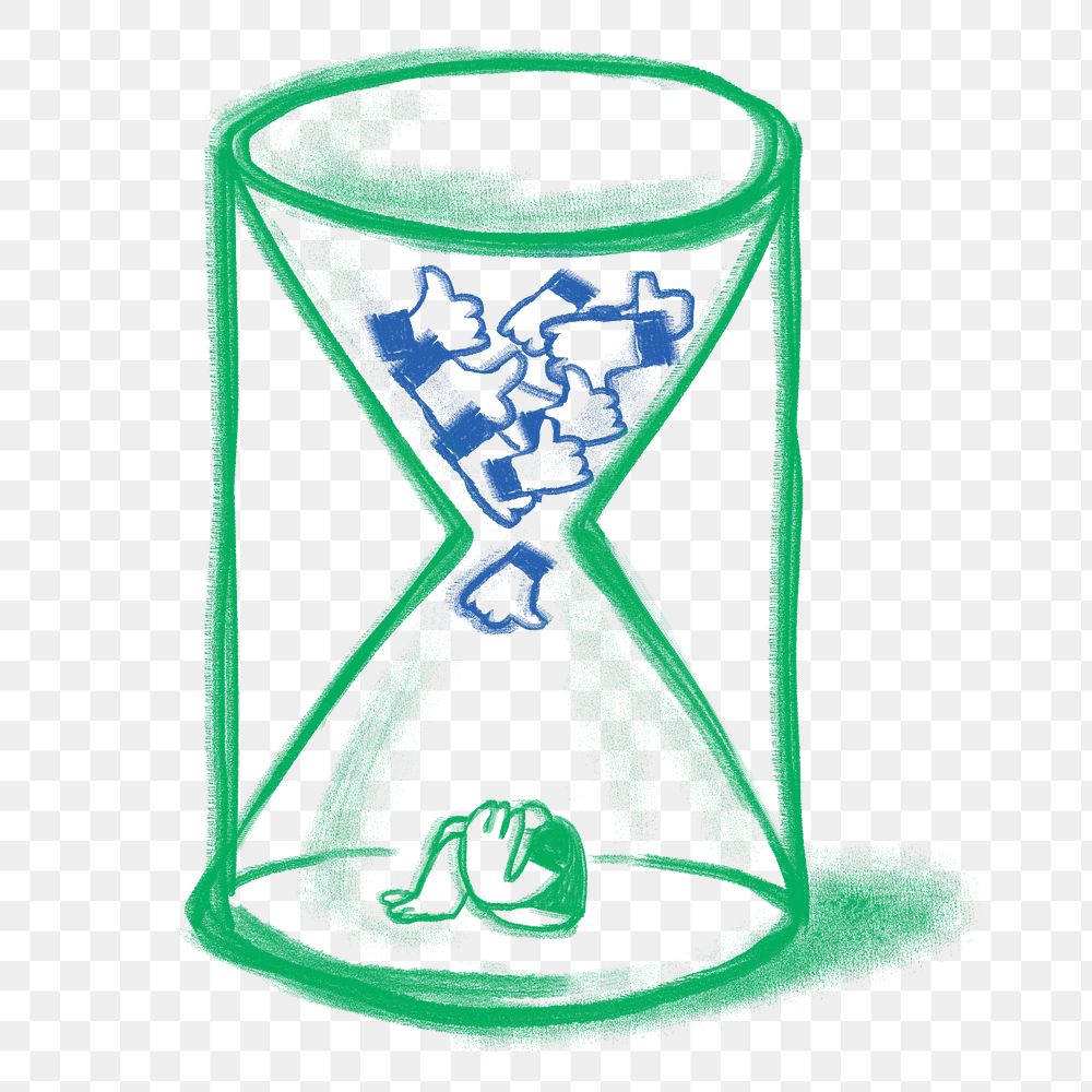 Social media png likes hourglass doodle, transparent background