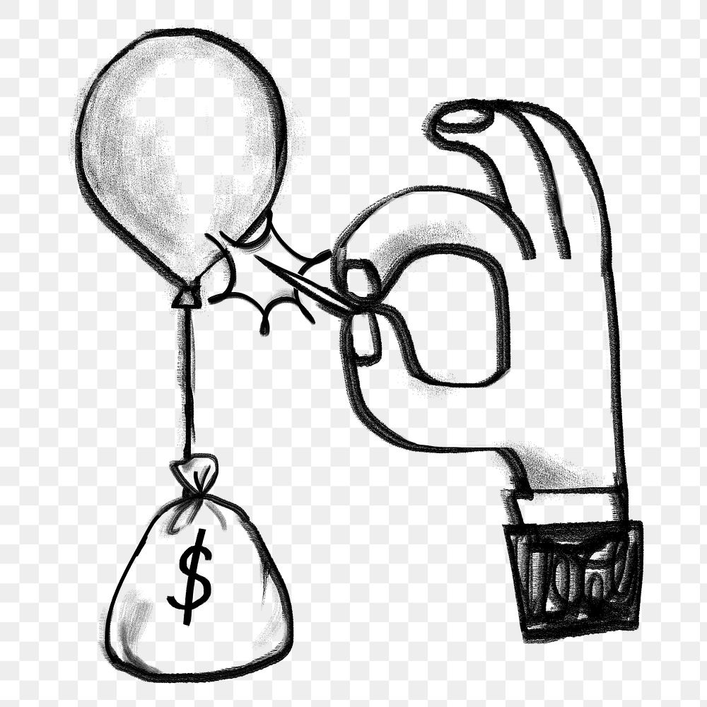 Businessman popping balloon png sticker, profit loss concept, transparent background