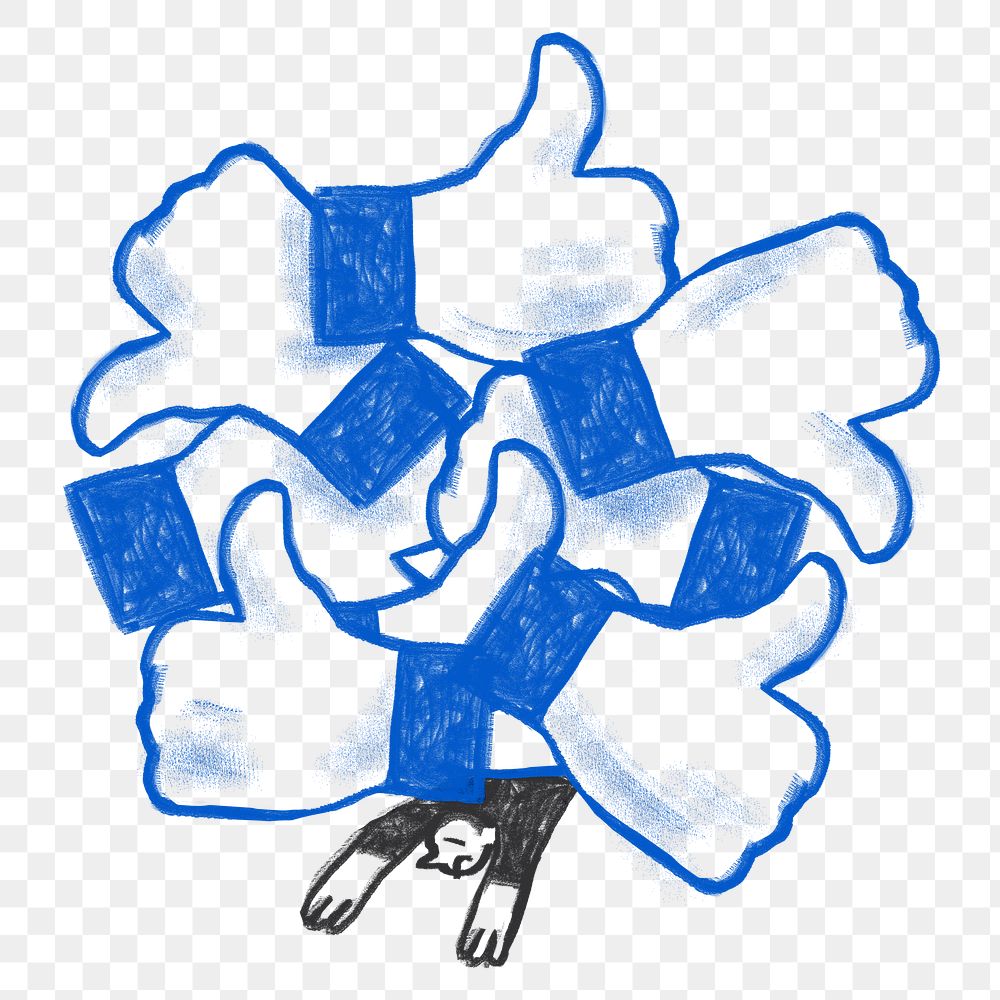 Man png buried in thumbs up icon, social media doodle, transparent background