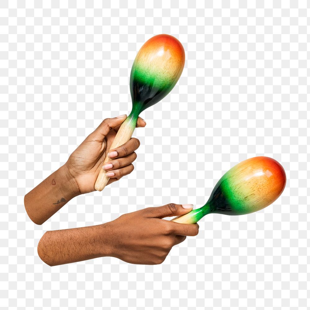 Png hands holding maracas sticker, transparent background