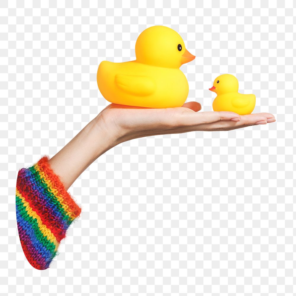 Png ducks on hand sticker, transparent background