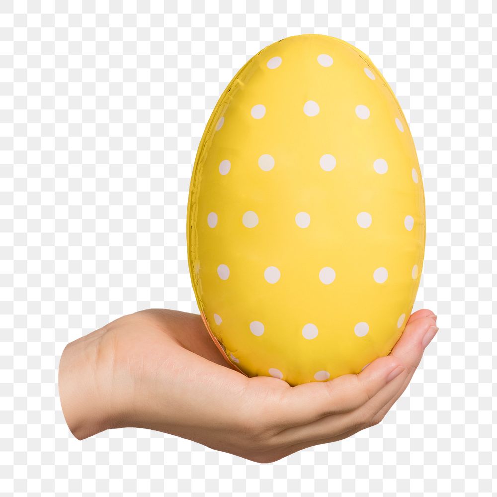 Png hand holding yellow egg sticker, transparent background