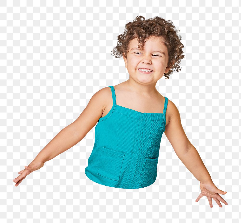 Little girl png sticker, wearing jumpsuit, transparent background