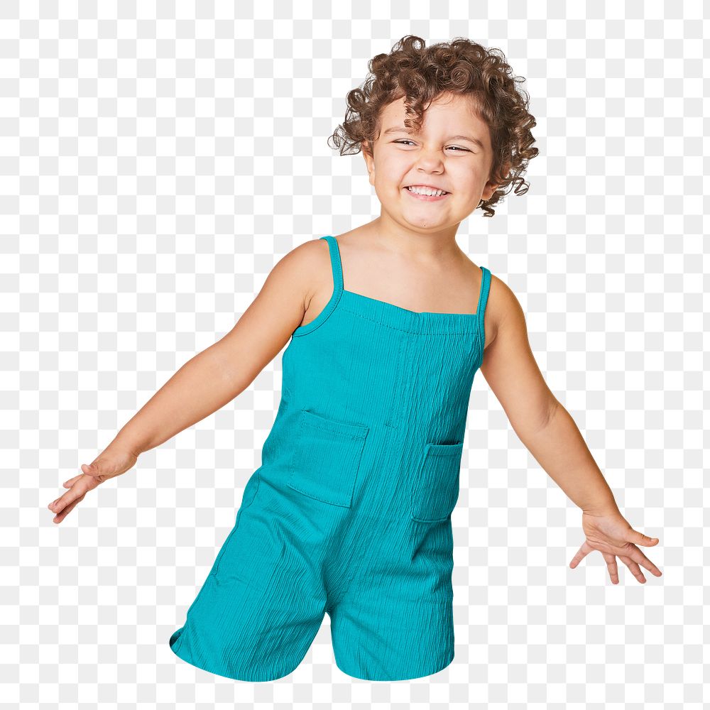 Little girl png sticker, wearing jumpsuit, transparent background