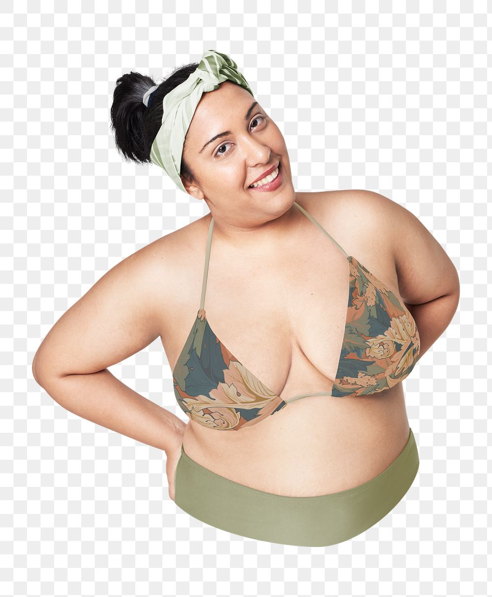 Png woman in green bikini sticker, transparent background