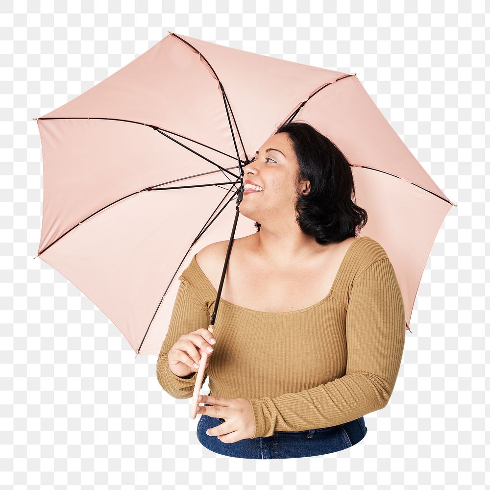 Png woman holding umbrella sticker, transparent background